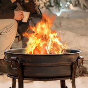 EcoNook 36 Inch Fire Pit with Grill & Lid, Fireplace & Round Table & BBQ 3 in 1 Fire Pit,Heavy Duty Wood Burning Fire Pits for Outside with Fire Poker, Waterproof Cover & Log Grate