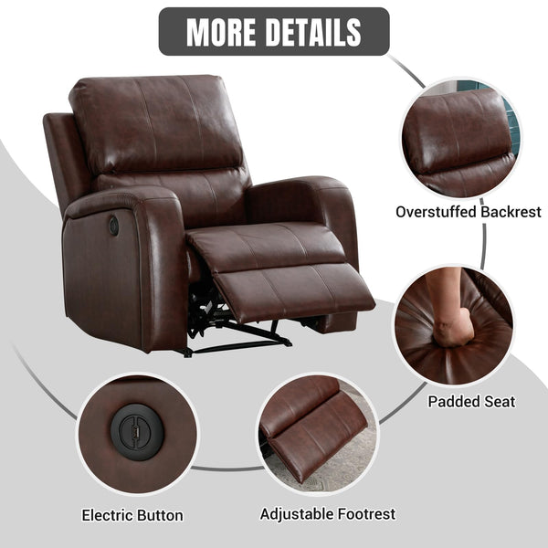 ANJHOME Power Recliner Chairs, Electric Leather Recliners with USB Charge Port and Upholstered Seat, Heavy Duty Electric Reclining Sofa for Living Room Bedroom (Brown)