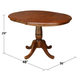 International Concepts Standard Height 36-Inch Round Extension Table with 12-Inch Leaf,