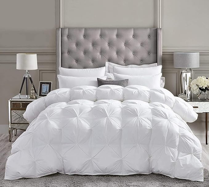 All-Season Luxurious Goose Down Comforter King Size Duvet Insert, Premium Pinch Pleat