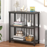 Small Bookshelf and Bookcase, 3 Tier Open Book Shelf, Modern Metal and Wood Shelving