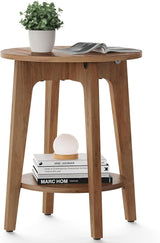 Side Table, Small Round End Table with Lower Shelf, Nightstand for Small Spaces