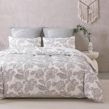 Cotton Clipped Jacquard Duvet Cover Set King, 3 Pieces Jacobean Floral Bedding