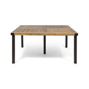 Lankershim Outdoor Acacia Wood Dining Table, Teak and Rustic Metal