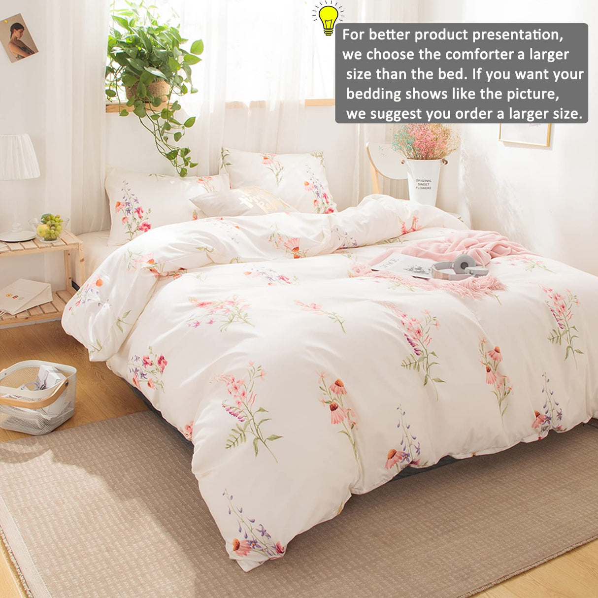 Botanical Floral Comforter Set Pink Flowers Comforter Set Pink Lavender Flowers Printed