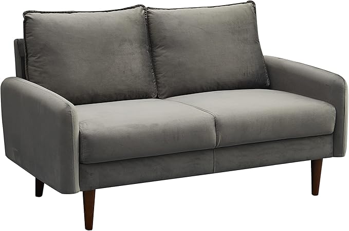 Velvet Sofa Mid-Century Modern Couch with Wooden Legs for Living Room - Grey