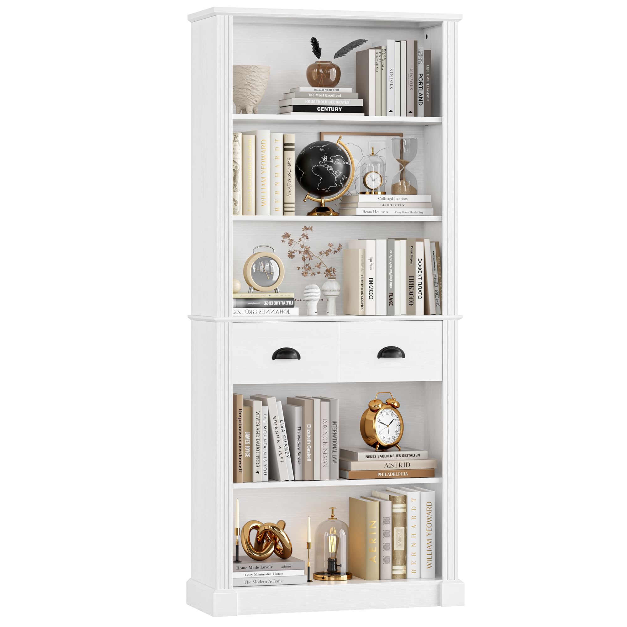 5-Tier Bookcase, Book Shelf with 2 Drawers, Tall Bookcase with Shelves