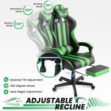 Green Gaming Chair with Footrest,Headrest,Lumbar Support Gamer Chair