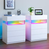 Night Stands Set of 2 White LED Nightstand Set 2 with 4 Drawers Modern