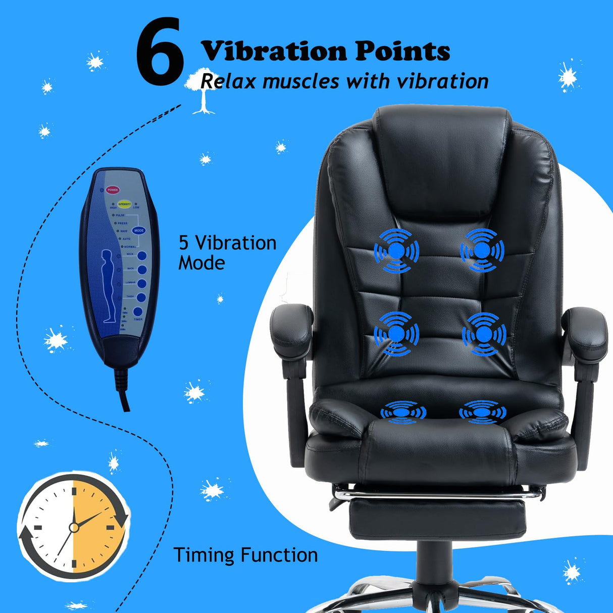 Reclining Massage Office Chair with Footrest, Executive Office Chair with Lumbar Support