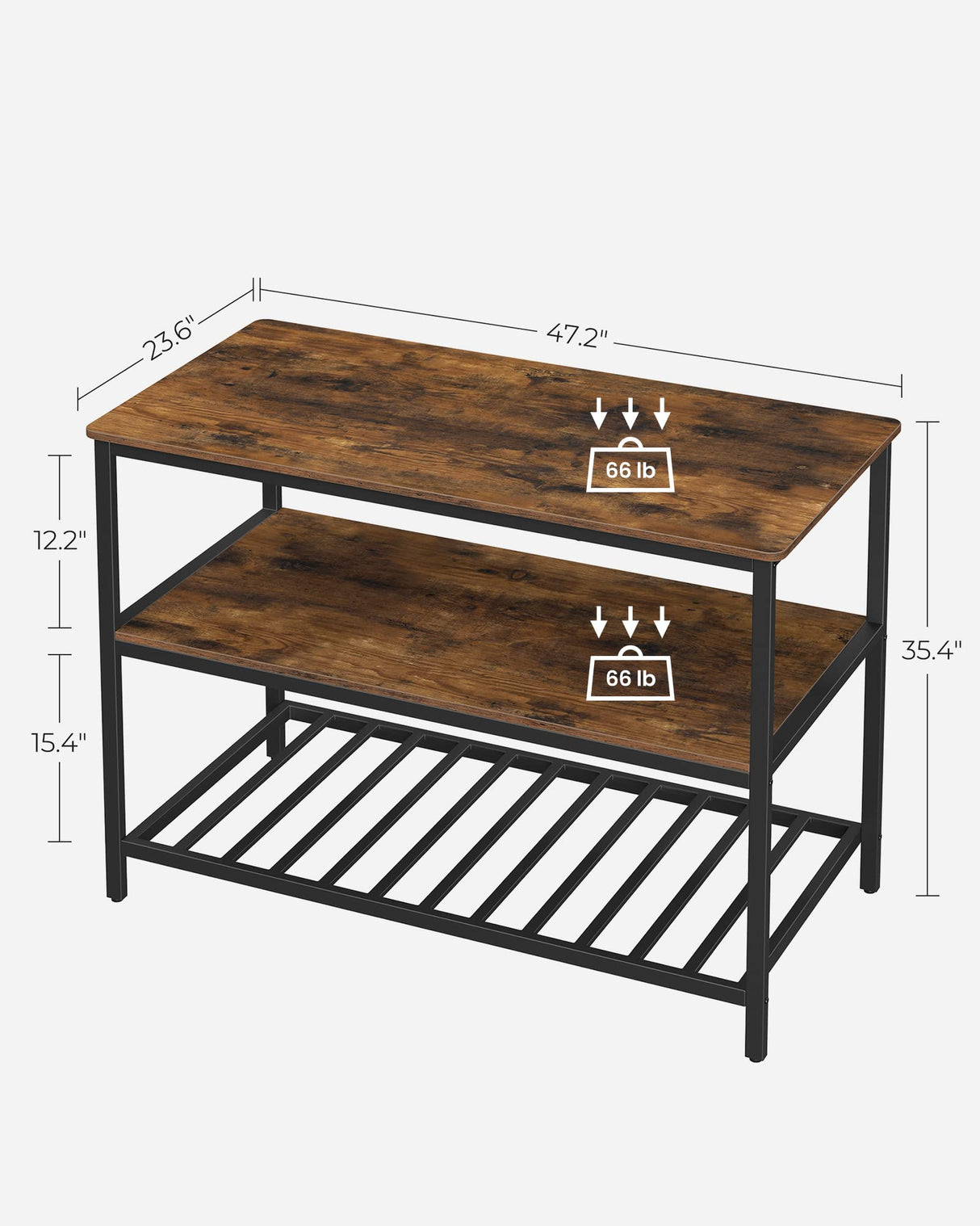 Kitchen Island with 3 Shelves, 47.2 Inches Kitchen Shelf with Large Worktop