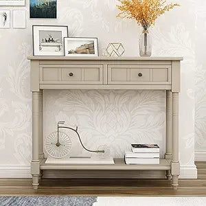 Navy Daisy Series Entryway Table with Storage Drawers and Bottom Shelf, 1 Set