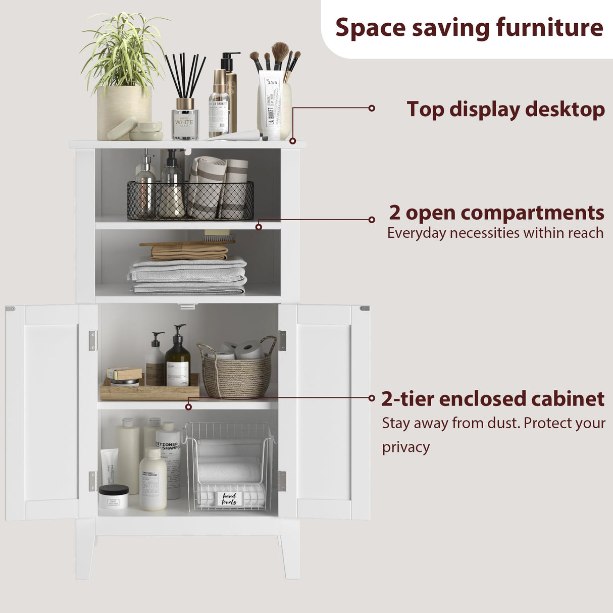 Bathroom Storage Cabinet, Free Standing Bathroom Cabinet with 2 Doors and Adjustbale