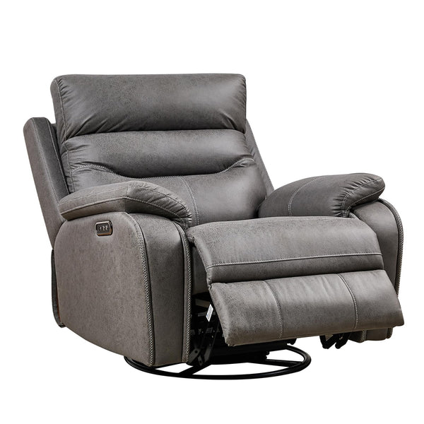 ROYALSON Dual OKIN Motor Power Recliner Chairs Swivel Rocker Recliner with One-key Reset Button for Elderly Nursery Infinite Position, Power Headrest and USB Port,Faux Leather (Grey)