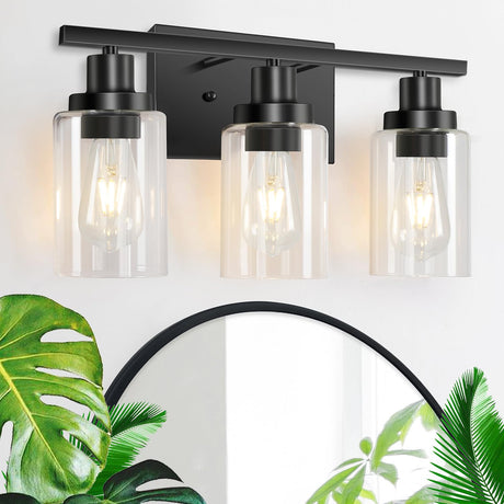 3-Light Vanity Light, Matte Black Bathroom Lighting Fixtures Over Mirror