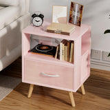 Pink Kids Nightstand with Drawer, Nursery Side Table with Open Storage, 2-Tier Modern