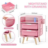 Pink Nightstand,Cute End Table with Storage Drawer,Kids Nightstand for Bedroom Furniture,