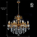 Crystal Chandeliers Antique Gold Farmhouse Chandelier Lighting for High Ceiling 10-Light