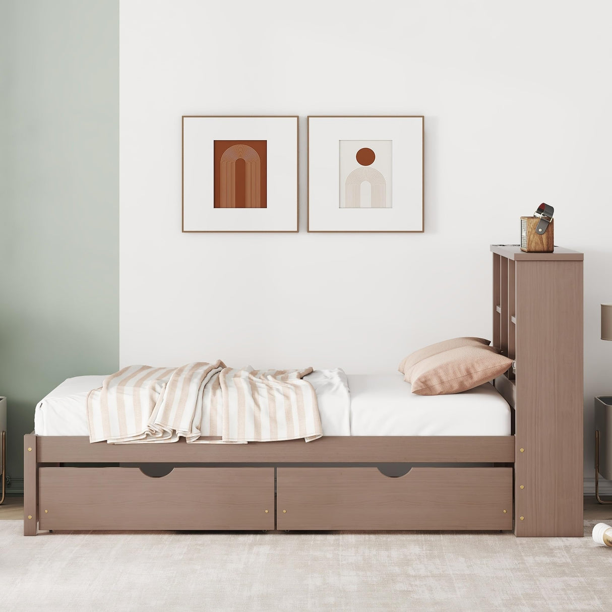 Bed Frame with Built-in USB Port Walnut