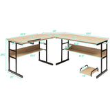 Tangkula 67 Inches L-Shaped Office Desk, Corner Computer Desk with Bottom Bookshelves & CPU Stand, Drafting Drawing Table with Tiltable Desktop, Corner Computer Workstation Home Office Desk