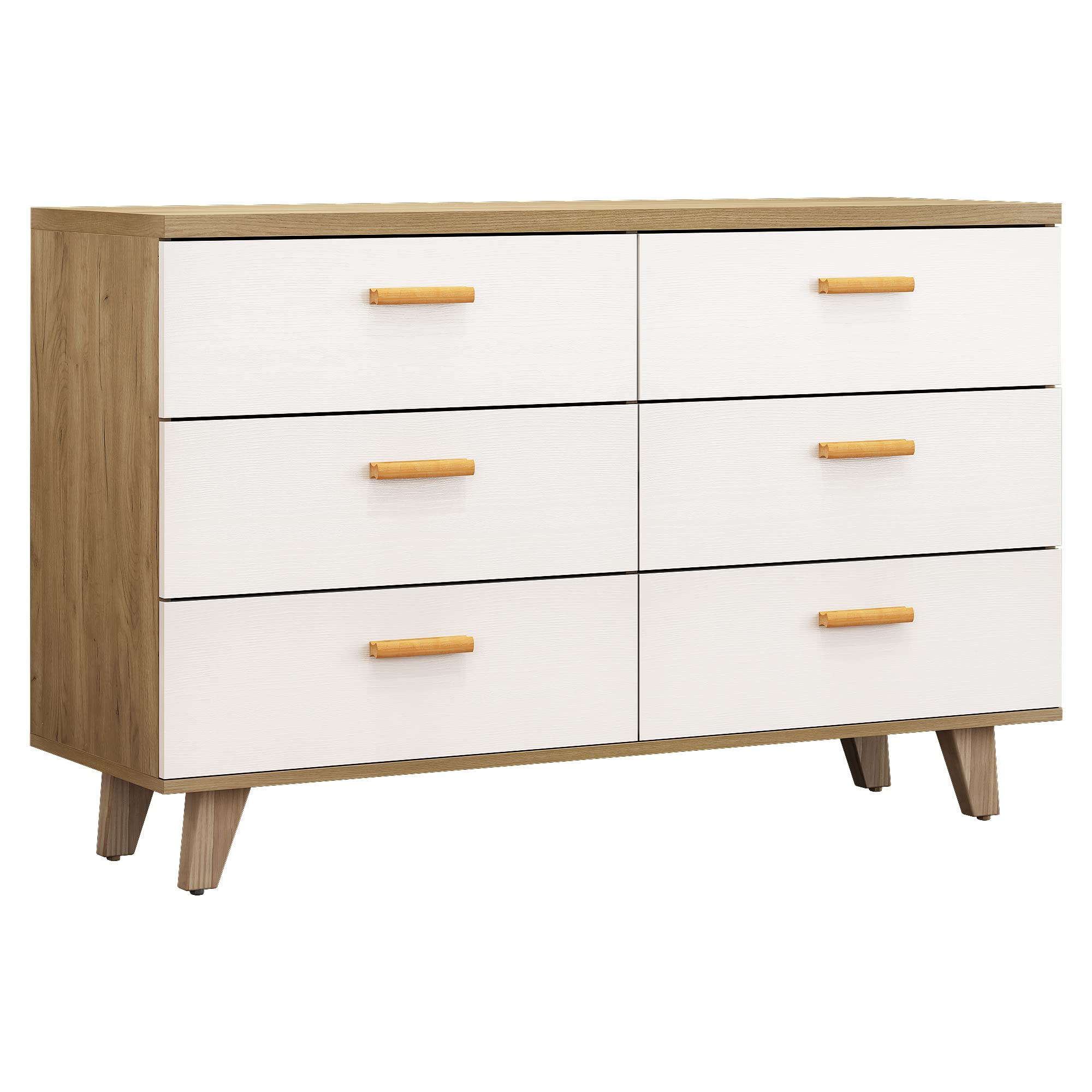 6 Drawer Dressers, Long White Dresser for Bedroom, Wood Dresser