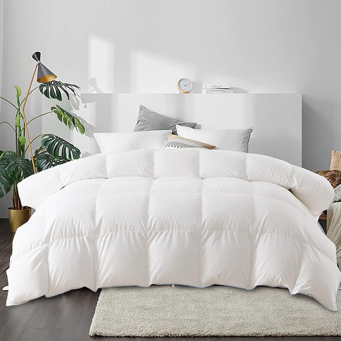 Luxurious White Goose Feather Down Comforter- Queen Size All Seasons Duvet Insert
