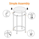 Round Accent Table Glass Top Sofa End Table w/Metal Frame, Protective Foot Pads