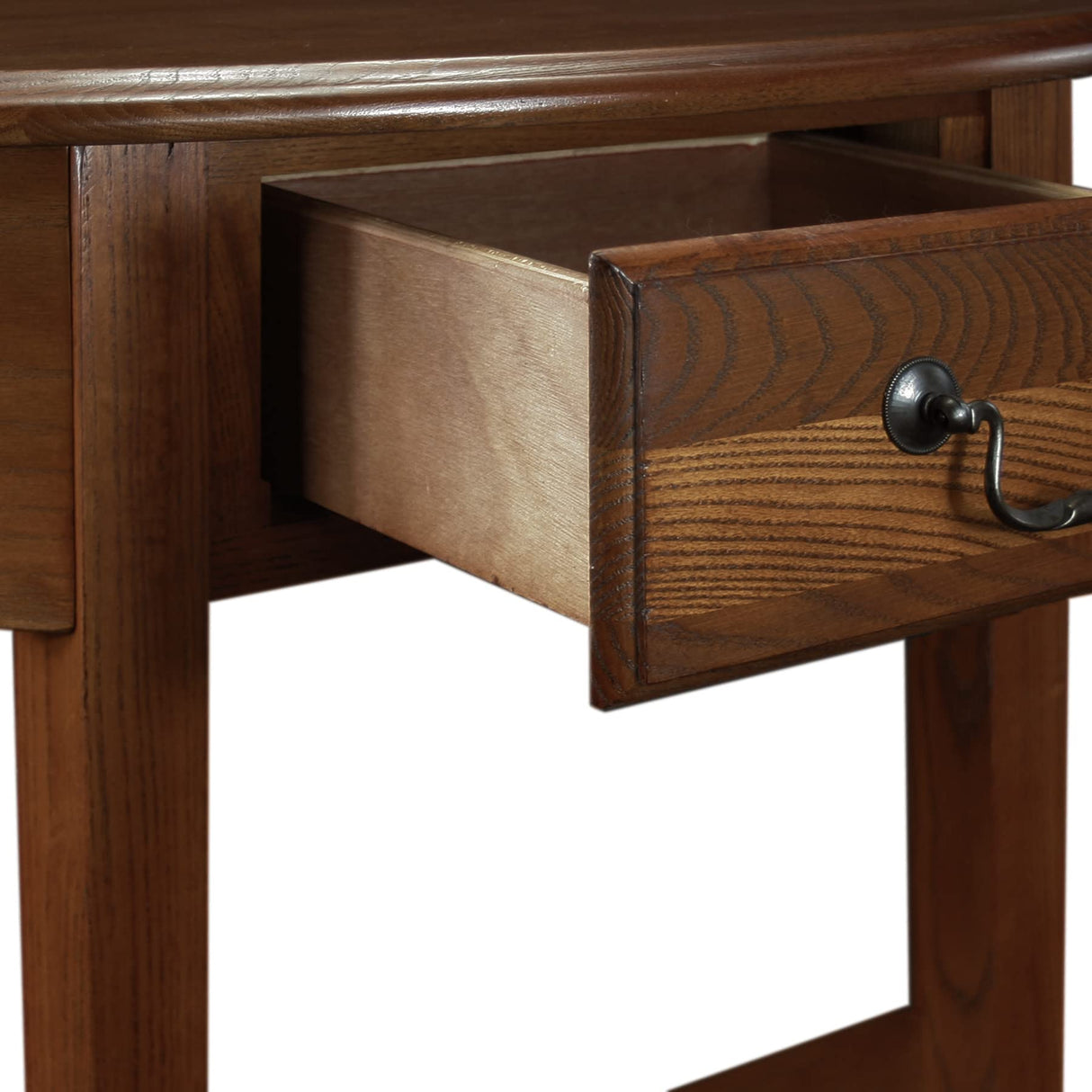 One Drawer Demilune Hall Console with Shelf, Medium Oak, 34.8" W