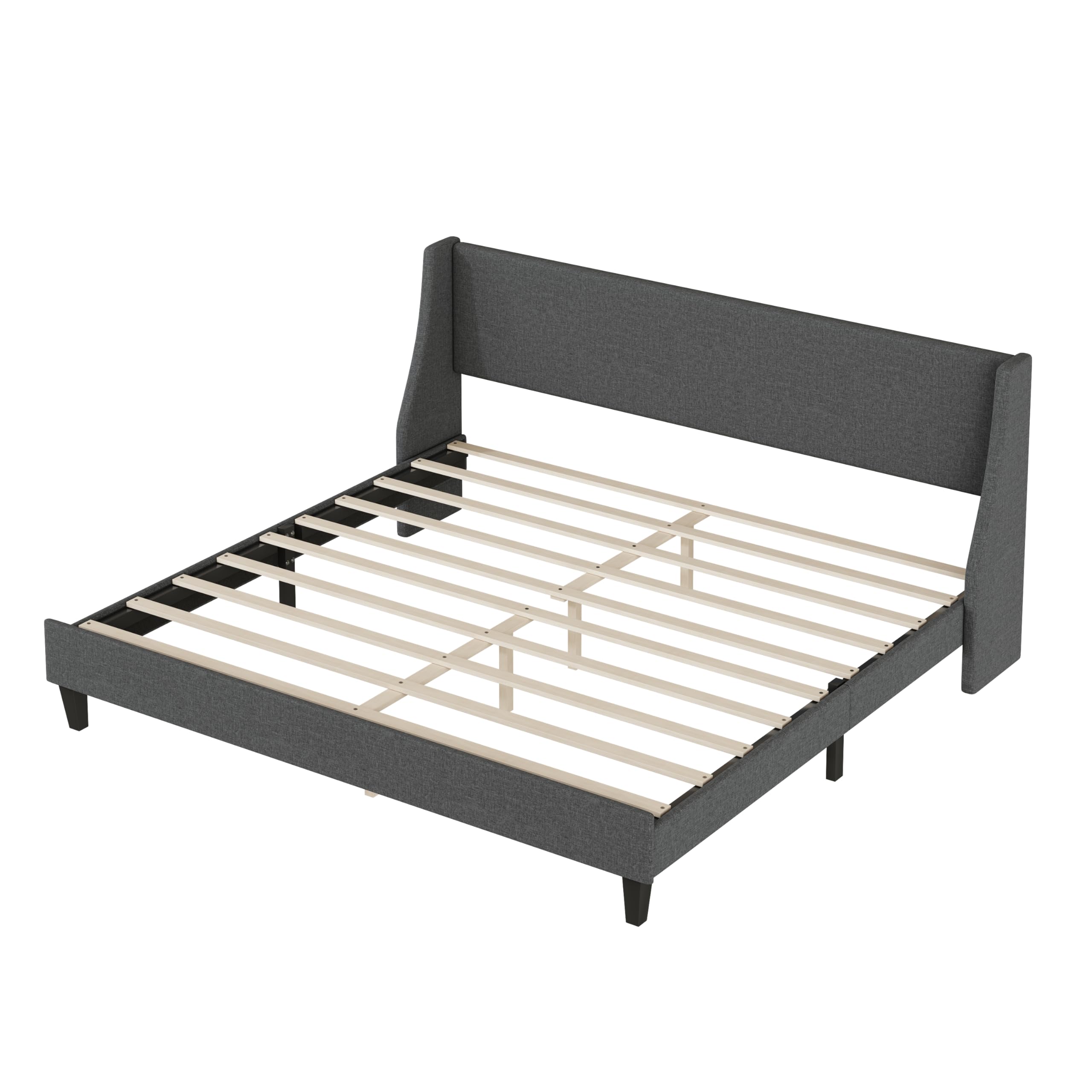 King Size Upholstered Platform Bed with Linen Fabric Adjustable Headboard