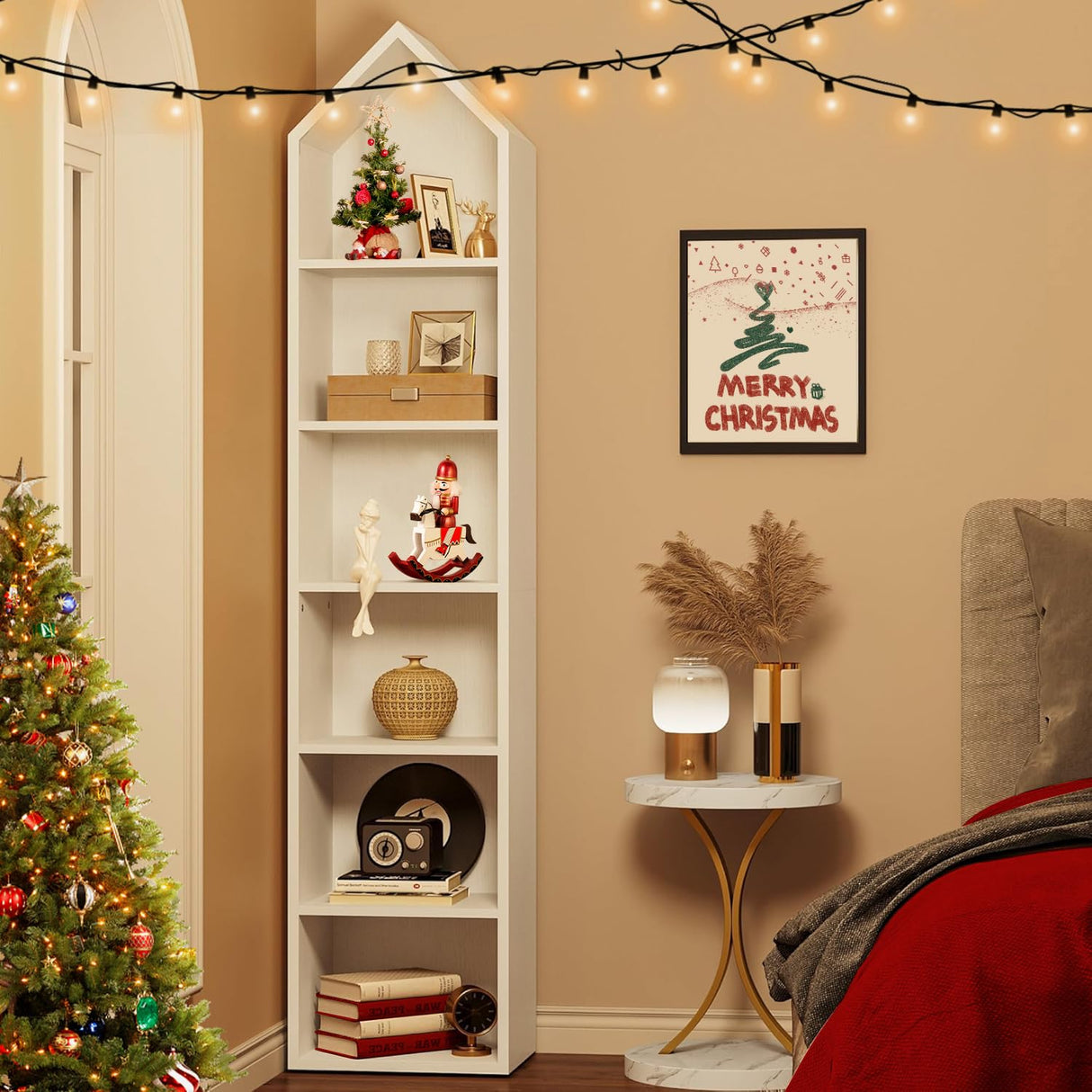 73" Tall Narrow Bookshelf, Modern Open 5 Tier Bookcase, Wooden Shelf Stand for Small