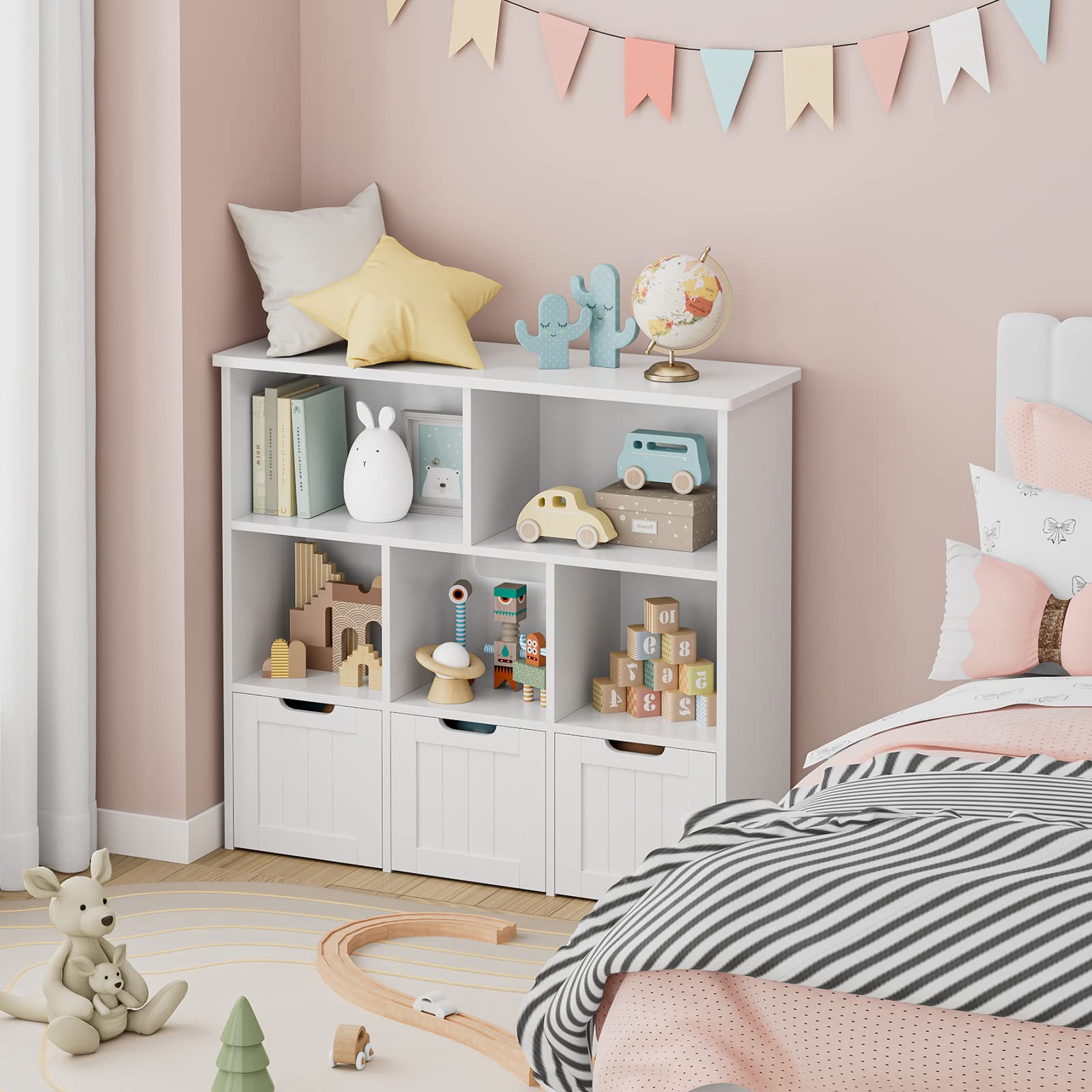 Toy Storage Organizer with 3 Movable Drawers, Floor Storage Cabinet Toy Chest