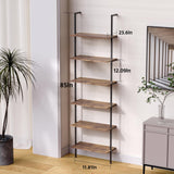 Bookshelf 6-Tier Industrial Ladder Shelf,Brown Shelves Wall Mounted Bookshelf Open Storage Rack Display Shelf Plant Stand for Living Room Kitchen Home Office Bedroom