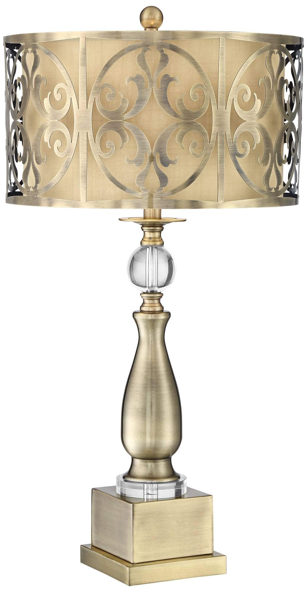 Doris Traditional Candlestick Table Lamp 30 1/2" Tall Brass Cutout Openwork Metal Outer