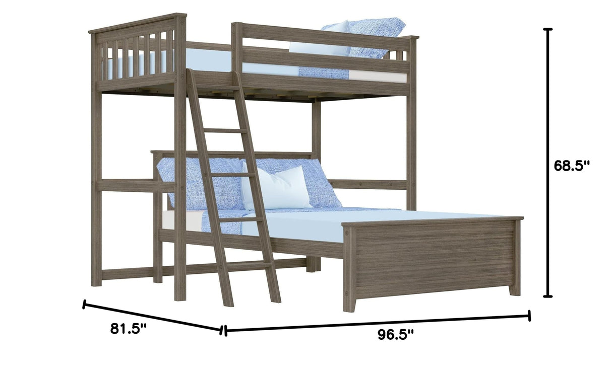 Max & Lily Bunk Bed, L Shape Twin-Over-Full Bed Frame for Kids, Clay