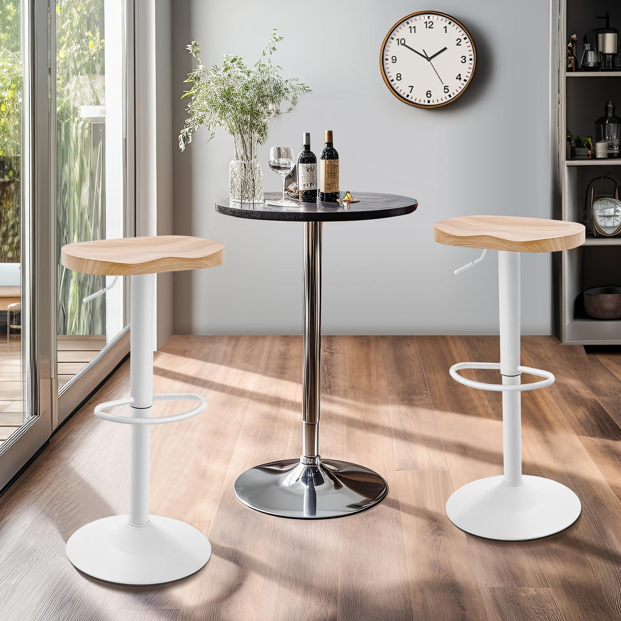 Modern Bar Stools Set of 2, Swivel Adjustable Height Bar Stool Counter Height, 23''-32'' Backless Bar Stools with Wooden Seat, Wood Bar Stools for Kitchen Island Bar Dining Room (White