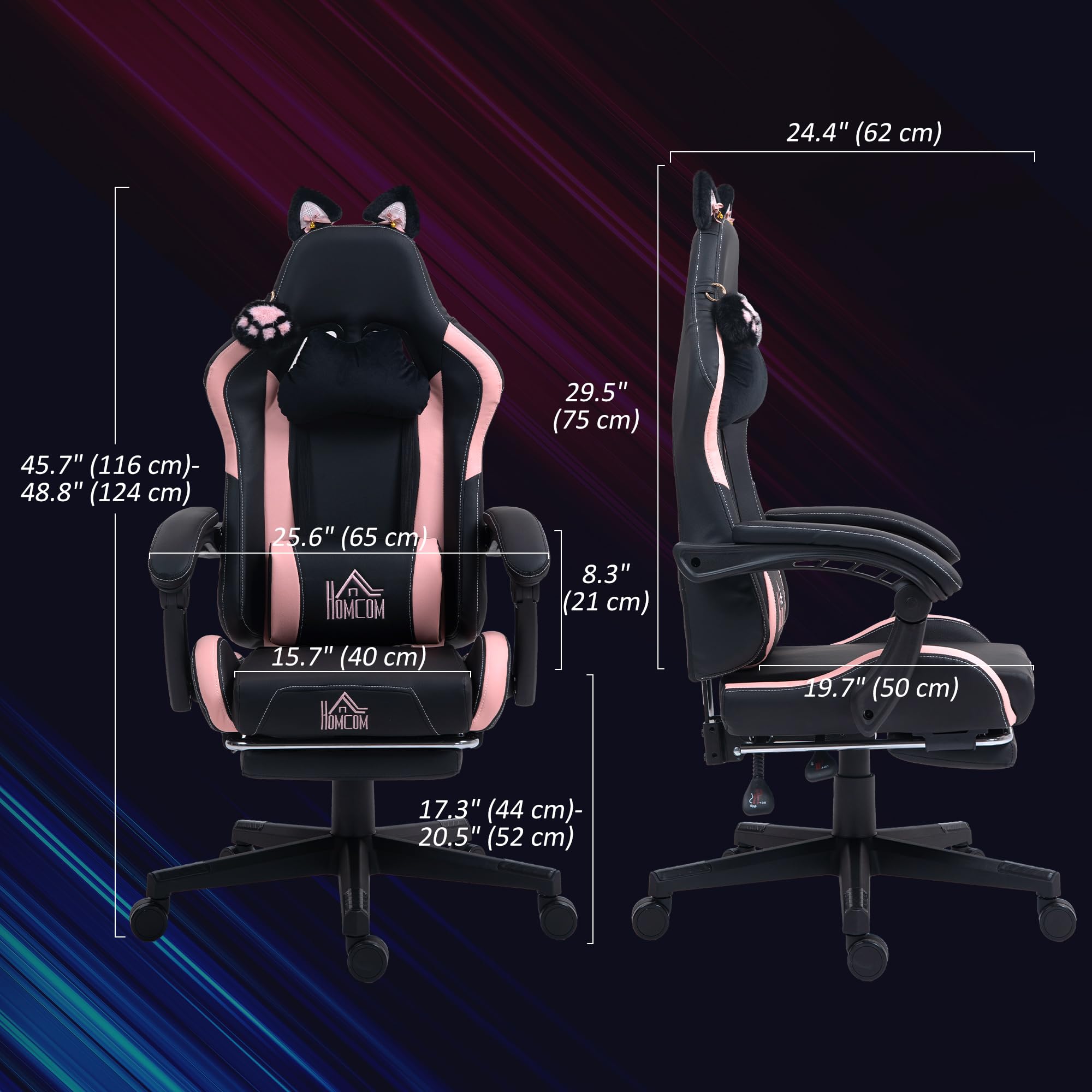 Racing Gaming Chair with Cat Ears - Reclining Computer Chair with Footrest