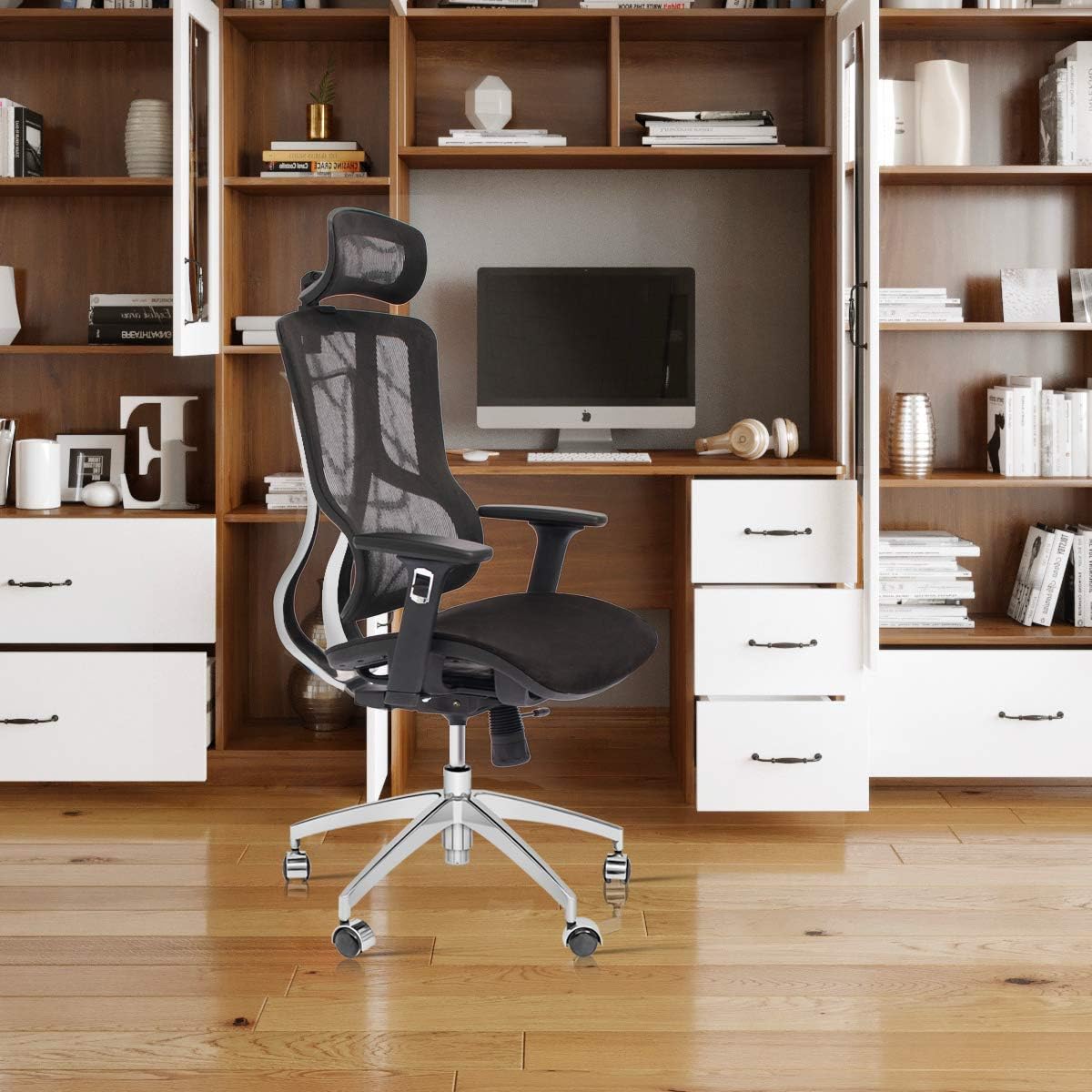 Executive Chair with 2D Adjustable Headrest, Ergonomic Office Chair with Mesh Seat