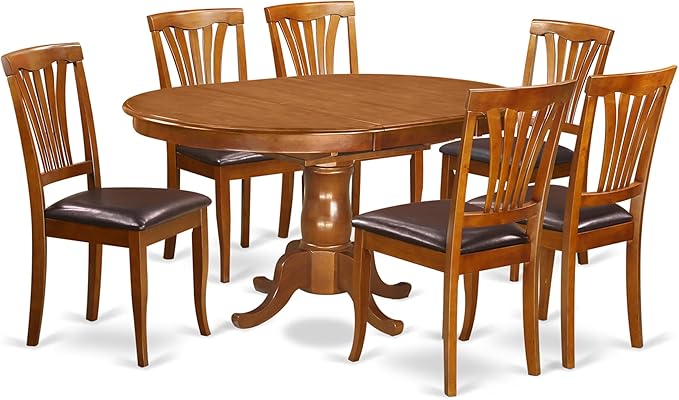 POAV7-SBR-C 7 Piece Modern Dining Table Set Consist of an Oval Wooden Table with Butterfly