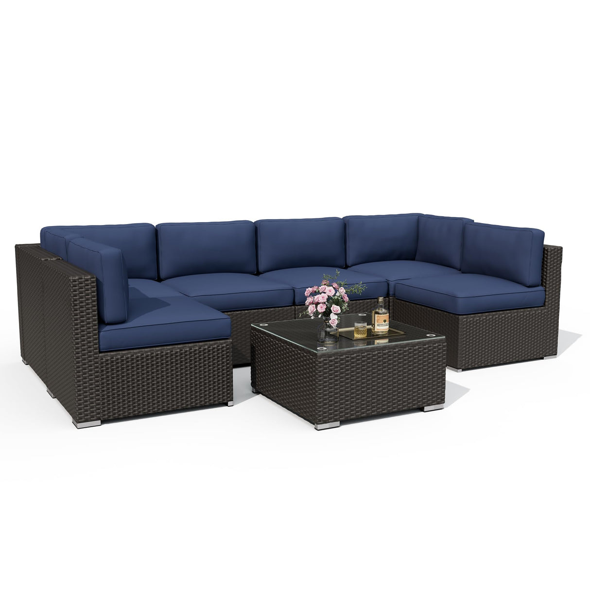 Outdoor Patio Furniture Set 7-Piece All-Weather Sectional Sofa Outside Couch