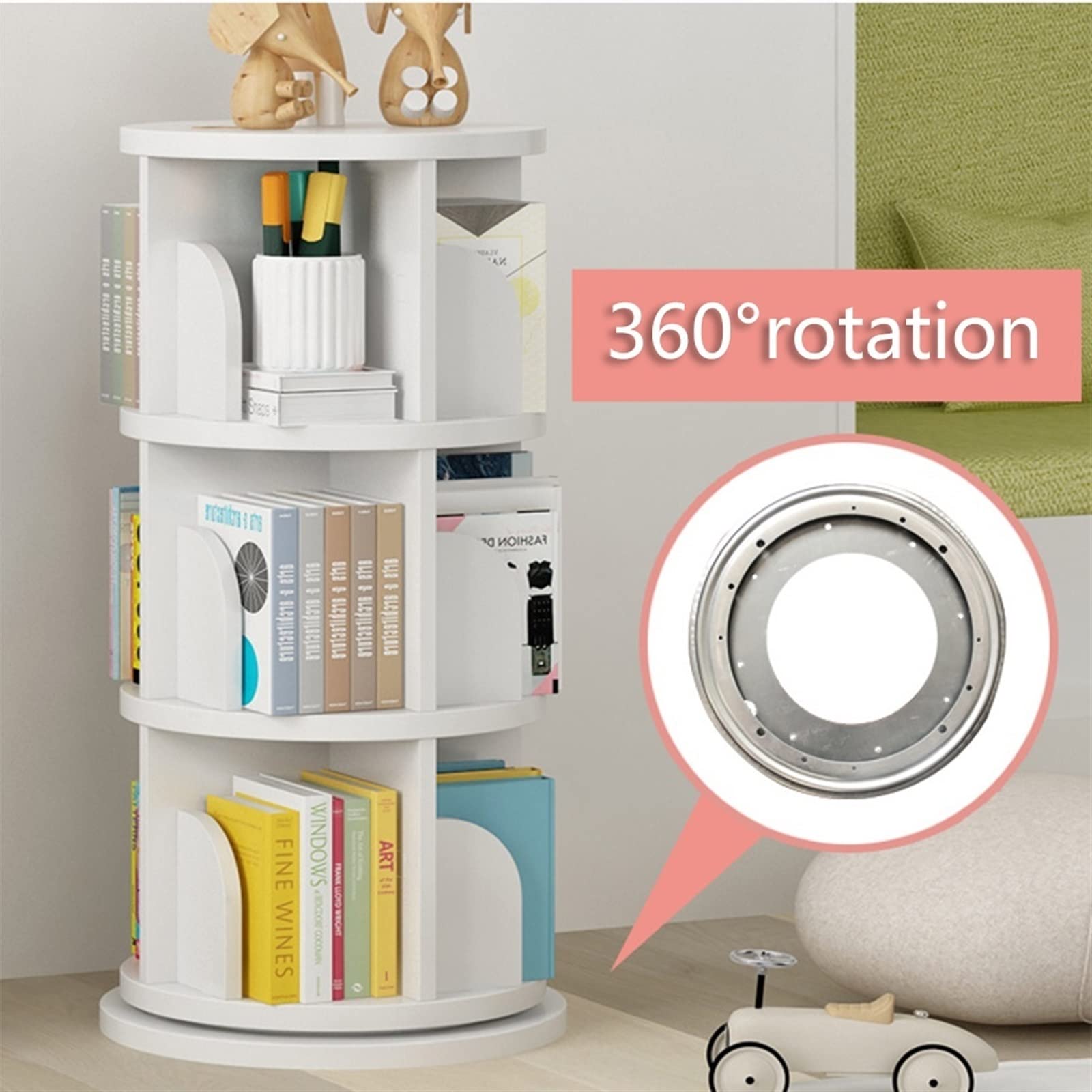 360° Children's Rotate Bookcase, White Round Floor Bookshelf, Cultivate Children