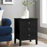 Fluted Black Nightstand 19", 3 Drawers Night Stand, Bed Side End Table for Small Living