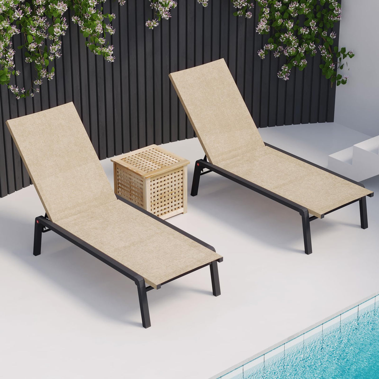 Patio Chaise Lounge Set of 2 with 5 Adjustable Backrest, Foldable Aluminum Chaise Lounge Chair Recliner