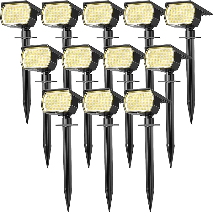 Solar Spot Lights Outdoor Waterproof IP65, 12 Pack Landscape Spotlights