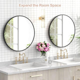 30 Inch Black Round Bathroom Mirror - Modern Metal Frame Wall Mirror
