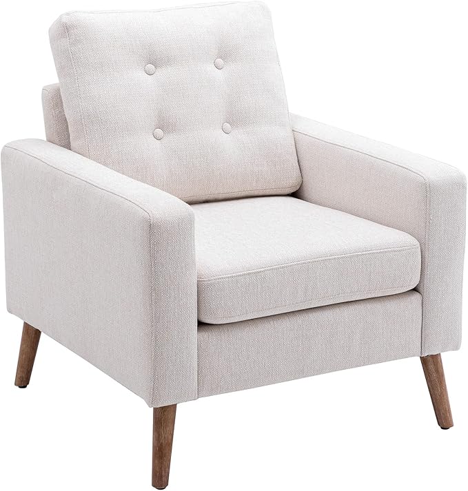 Tufted Accent Arm Chair with Wood Legs, PU Faux Leather Comfy Upholstered Single