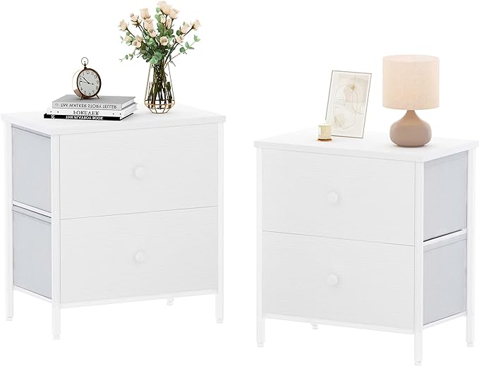 White Nightstands Set of 2, 2 Drawer Dresser for Bedroom Night Stand Small Dresser End Table