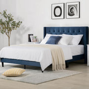 Queen Bed Frame, Velvet Upholstered Platform Bed Mattress Foundation