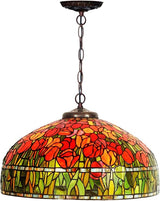 Tiffany Styled Hanging Pendant Lamp, 20 inch Wide Peach Stained Glass Lampshade