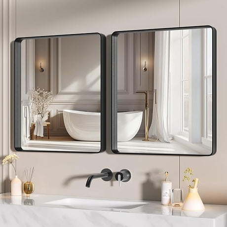 2-Pack Black Bathroom Mirrors 24 x 36 Inch, Metal Frame Rectangle Mirror, Modern Farmhouse