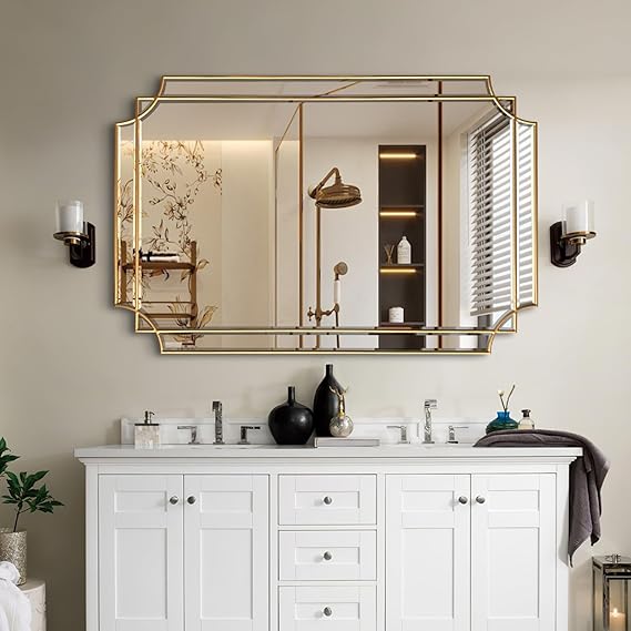 Gold Full Length Mirror 59x30 - Rectangle Beveled Wall Mirror